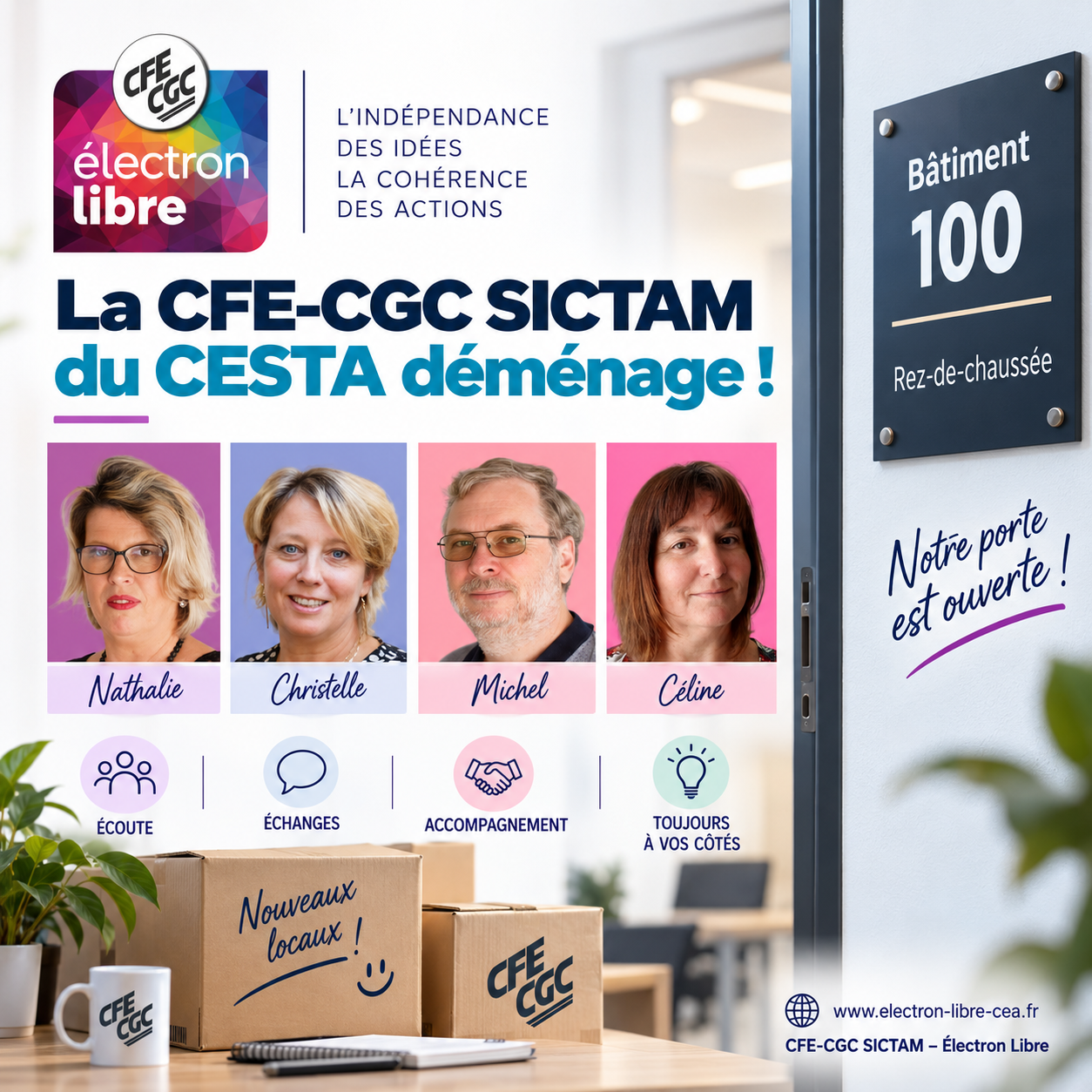 You are currently viewing Nouveaux locaux, même engagement : la CFE-CGC SICTAM s&rsquo;installe au bâtiment 100